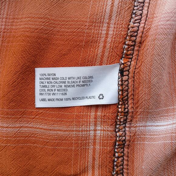 Ava & Viv Plaid Button Up Blouse 2X upcycle repaired orange long sleeve rayon - Picture 8 of 16